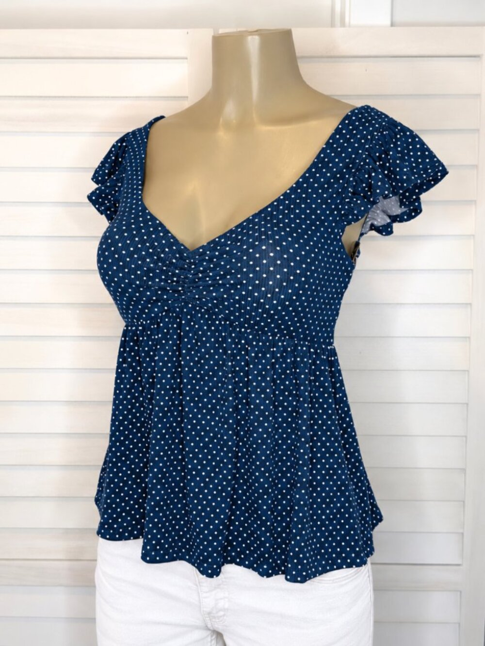 Heart & Hips Navy Polka Dot Lace Up Babydoll Top